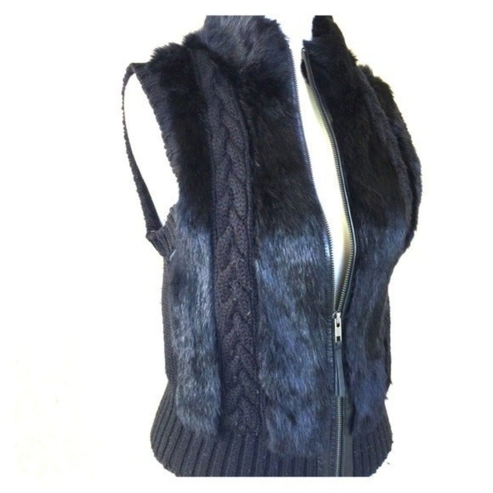 BCBGMaxAzria Black Faux Fur Knit Vest